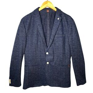 Zara Man Blue Textured Blazer Sport Coat Two‎ Button Pockets US 40 Elbow Patch